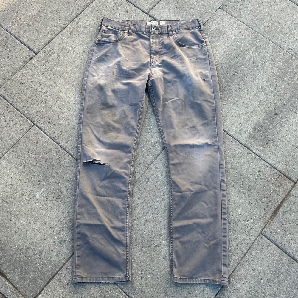 Patagonia Mens Straight Leg Work Pants Gray Distressed Canvas 36x32 Fits 34x30